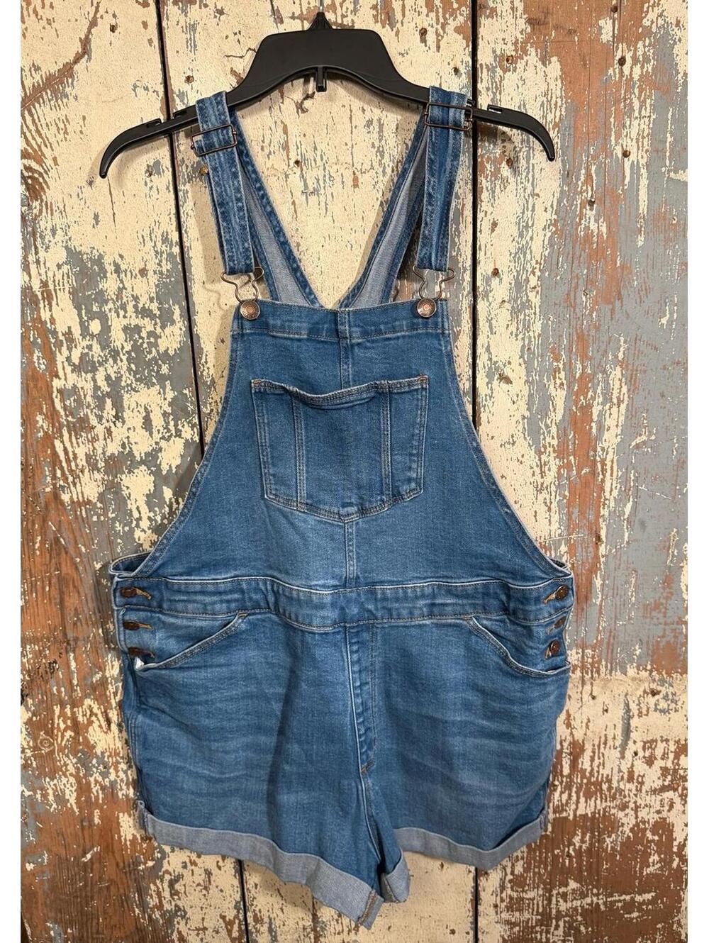 Ava & Viv Denim Jean rolled hem shorts overalls size 14